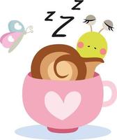 Funny snail sleeping inside the teacup vector