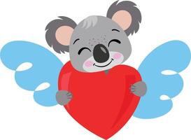 Cute koala holding a red heart with wings.cdr vector