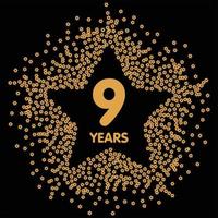 Star made of gold sequins star glitter on black background to celebrate happy 9 years vector