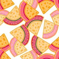 Hand drawn watermelon slices seamless pattern. Funny fruit backdrop. vector