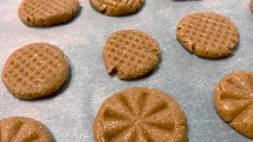 fatti in casa biscotti preparato per cottura al forno menzogna su un' cottura al forno foglio. video