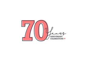 70 years anniversary. Anniversary template design concept with peach color and black line, design for event, invitation card, greeting card, banner, poster, flyer, book cover and print. Vector Eps10