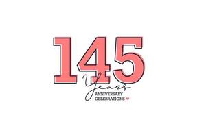 145 years anniversary. Anniversary template design concept with peach color and black line, design for event, invitation card, greeting card, banner, poster, flyer, book cover and print. Vector Eps10