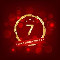 7 years anniversary. Anniversary template design with gold number and red ribbon, design for event, invitation card, greeting card, banner, poster, flyer, book cover and print. Vector Eps10