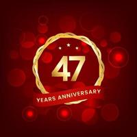 47 years anniversary. Anniversary template design with gold number and red ribbon, design for event, invitation card, greeting card, banner, poster, flyer, book cover and print. Vector Eps10