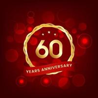 60 years anniversary. Anniversary template design with gold number and red ribbon, design for event, invitation card, greeting card, banner, poster, flyer, book cover and print. Vector Eps10