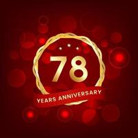 78 years anniversary. Anniversary template design with gold number and red ribbon, design for event, invitation card, greeting card, banner, poster, flyer, book cover and print. Vector Eps10