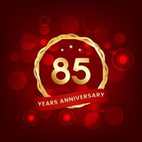 85 years anniversary. Anniversary template design with gold number and red ribbon, design for event, invitation card, greeting card, banner, poster, flyer, book cover and print. Vector Eps10