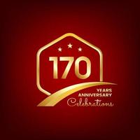 170 years anniversary inside of gold hexagon and curve with red backgrounds vector