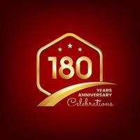 180 years anniversary inside of gold hexagon and curve with red backgrounds vector