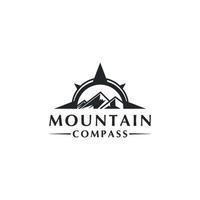 Compass and mountain vector logo design template.