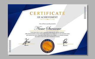certificado diseño sencillo moderno a4 lujo certificado azul oro color vector