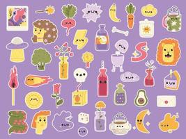 Hand drawn Vector illustrations of Set of Various patches, quotes, elements or stickers with abstract funny cute comic characters for organizer and diaries. Stickers for daily planner and scheduler.