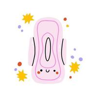 Cute funny menstrual pad. Vector hand drawn cartoon kawaii character illustration icon. Isolated on white background. Menstrual pad think concept