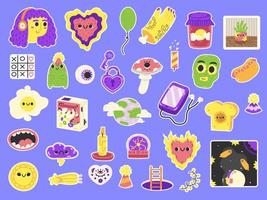 Hand drawn Vector illustrations of Set of Various patches, quotes, elements or stickers with abstract funny cute comic characters for organizer and diaries. Stickers for daily planner and scheduler.