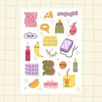 Hand drawn Vector illustrations of Set of Various patches, quotes, elements or stickers with abstract funny cute comic characters for organizer and diaries. Stickers for daily planner and scheduler.