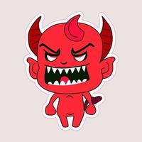 pegatina emoji emoticon emoción contento personaje dulce infernal entidad linda con cuernos demonio, mal espíritu, diablura, impuro fuerza vector