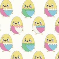 Hand drawn seamless pattern with Cute character little chicken Easter egg. Easter. vector