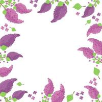 vector illustration frame of flowers and lilac branches with leaves