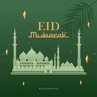 Eid Mubarak Greeting Design Template Green Mosque Background Vector Illustration