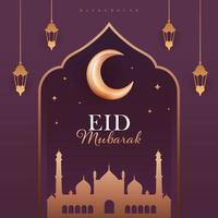 Eid Mubarak Greeting Background with Mosque Gold and Red Background vector