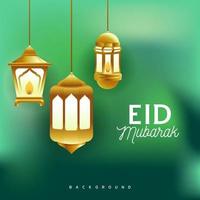 varios dorado linterna para eid Mubarak diseño saludo verde color vector