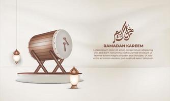 Ramadan kareem poster with a drum and a lamp on a brown background vector