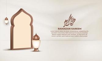 A banner for ramadan kareem with a lantern and frame mosque vector