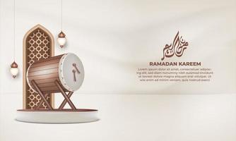 Ramadan kareem banner with lantern islamic frame pattern islamic drum vector