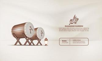 Ramadan kareem poster with a drum and a lamp on a brown background vector