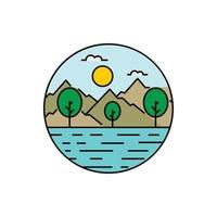 árbol, montaña, ola, agua, océano, verano icono vector