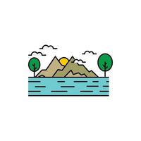 árbol, montaña, ola, agua, océano, verano icono vector