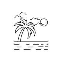 palma árbol, montaña, ola, océano, verano icono vector