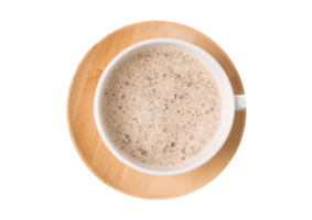 Wooden plate with a cup of coffee isolated on a transparent background png