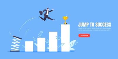 Springboard businessman high jump flat style design vector illustration concept.