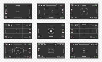 Camera viewfinder video or photo frame recorder flat style design vector illustration set.