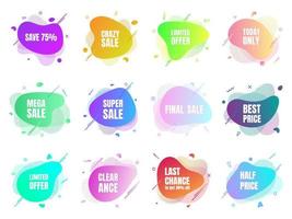 Modern liquid irregular amoeba blob shape abstract elements graphic flat style design fluid vector illustration set banner simple shape template for presentation, flyer, isolated on white background