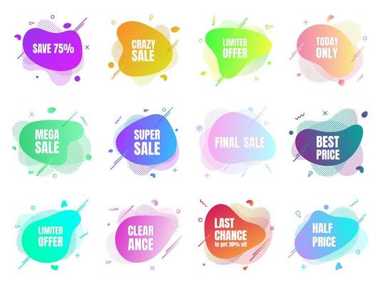 Modern liquid irregular amoeba blob shape abstract elements graphic flat style design fluid vector illustration set banner simple shape template for presentation, flyer, isolated on white background