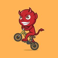 cute cartoon devil riding a bicycle downhill vector