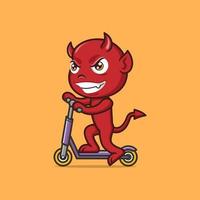 cute cartoon devil playing scooter vector