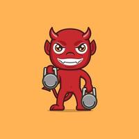 cute cartoon devil sport fitness vector