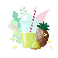 Pineapple smoothie icon with leaves on white background for web and mobile design vector