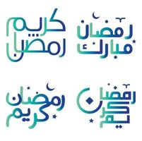 Gradient Green and Blue Ramadan Kareem Vector Design with Arabic Calligraphy for Muslim Greetings.