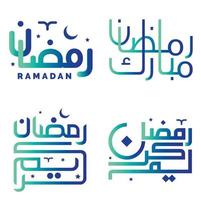 Gradient Green and Blue Arabic Calligraphy Vector Design for Celebrating Ramadan Kareem.