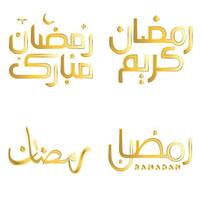 Vector Illustration of Ramadan Kareem with Elegant Golden Arabic Calligraphy.