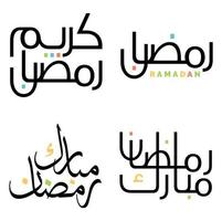 Black Ramadan Kareem Greeting Card with Arabic Calligraphy Design. vector