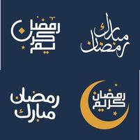 Vector Illustration of Orange Design Elements with White Calligraphy for Ramadan Kareem Greeting Cards.