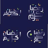 Ramadán kareem caligrafía en lustroso blanco con vibrante colores y islámico ornamental diseños vector