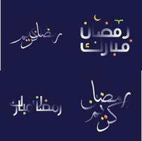 Ramadan Kareem Calligraphy Pack with White Glossy Effect and Colorful Details vector