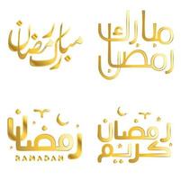 Vector Illustration of Ramadan Kareem Wishes and Greetings with Golden Calligraphy.